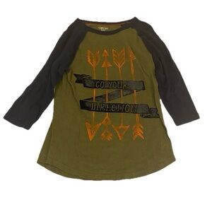 Cherokee Girl’s Large Green and Navy Raglan Tee “Go Your Own Direction”